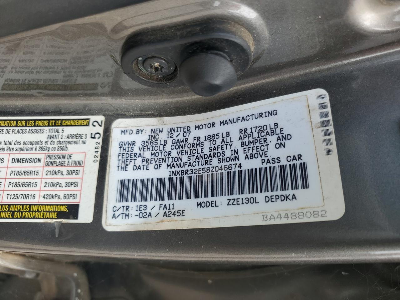 2008 Toyota Corolla Ce VIN: 1NXBR32E58Z046674 Lot: 81379095