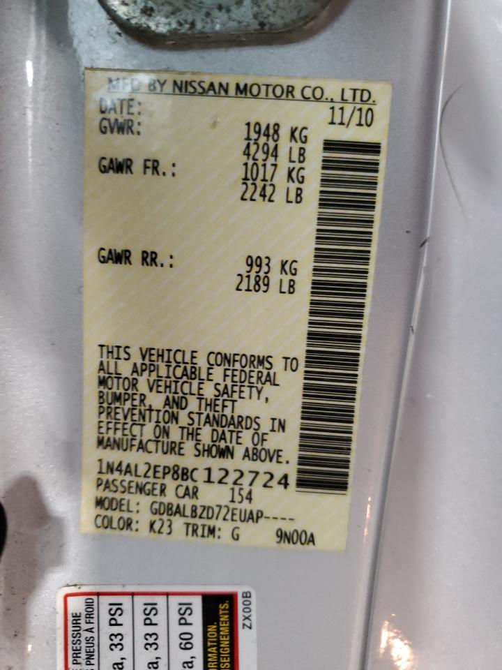 2011 Nissan Altima S VIN: 1N4AL2EP8BC122724 Lot: 80634765