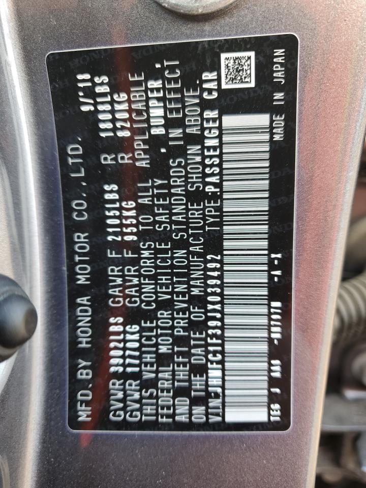2018 Honda Civic Ex VIN: JHMFC1F39JX039492 Lot: 81525275