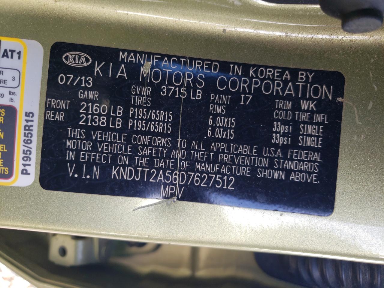 2013 Kia Soul VIN: KNDJT2A56D7627512 Lot: 80186375