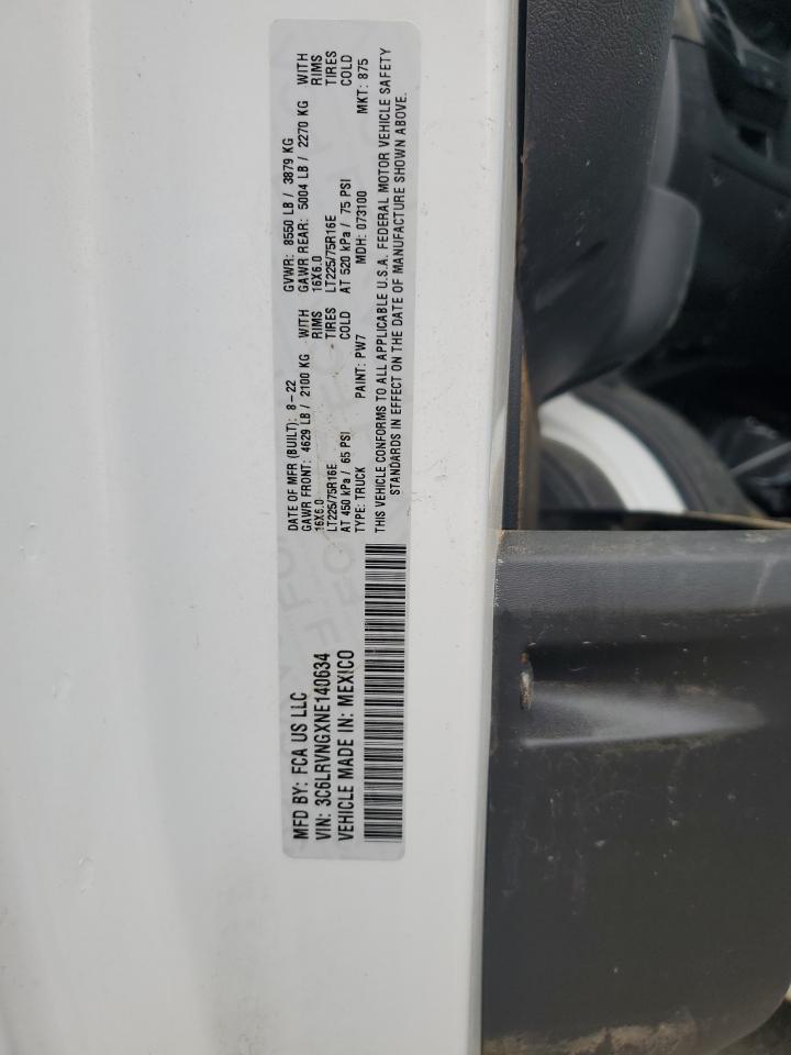 2022 Ram Promaster 1500 1500 Standard VIN: 3C6LRVNGXNE140634 Lot: 84284085