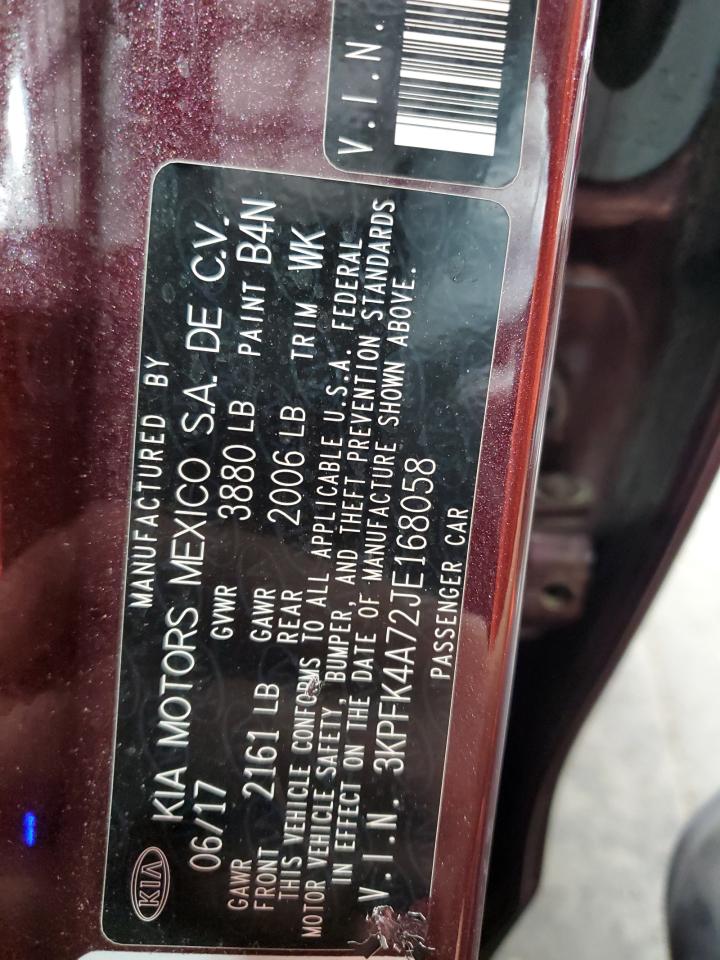 2018 Kia Forte Lx VIN: 3KPFK4A72JE168058 Lot: 72027585