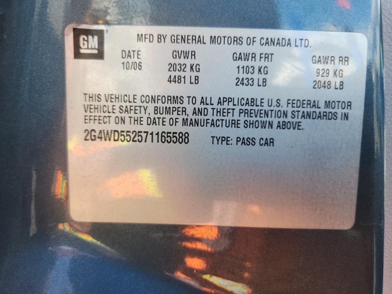 2007 Buick Lacrosse Cxl VIN: 2G4WD552571165588 Lot: 80346375