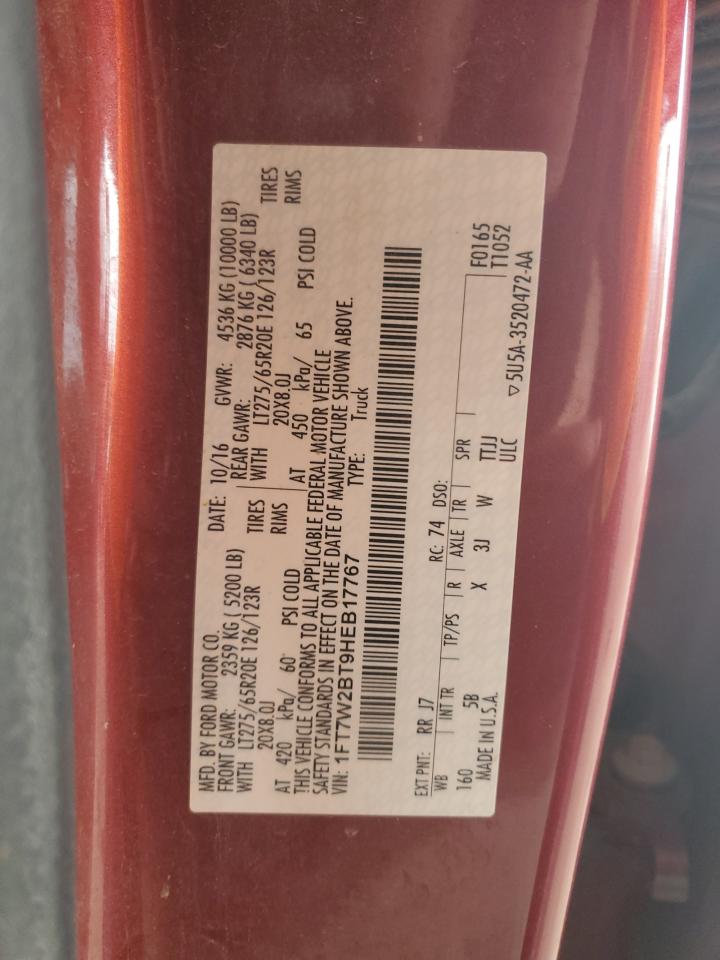 2017 Ford F250 Super Duty VIN: 1FT7W2BT9HEB17767 Lot: 80653235