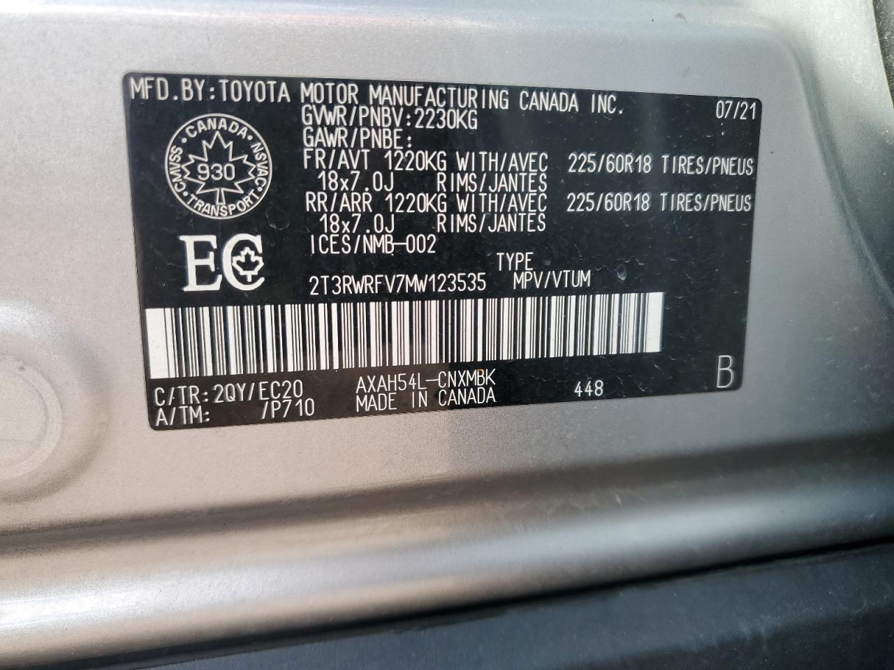 2021 Toyota Rav4 Xle VIN: 2T3RWRFV7MW123535 Lot: 71953045