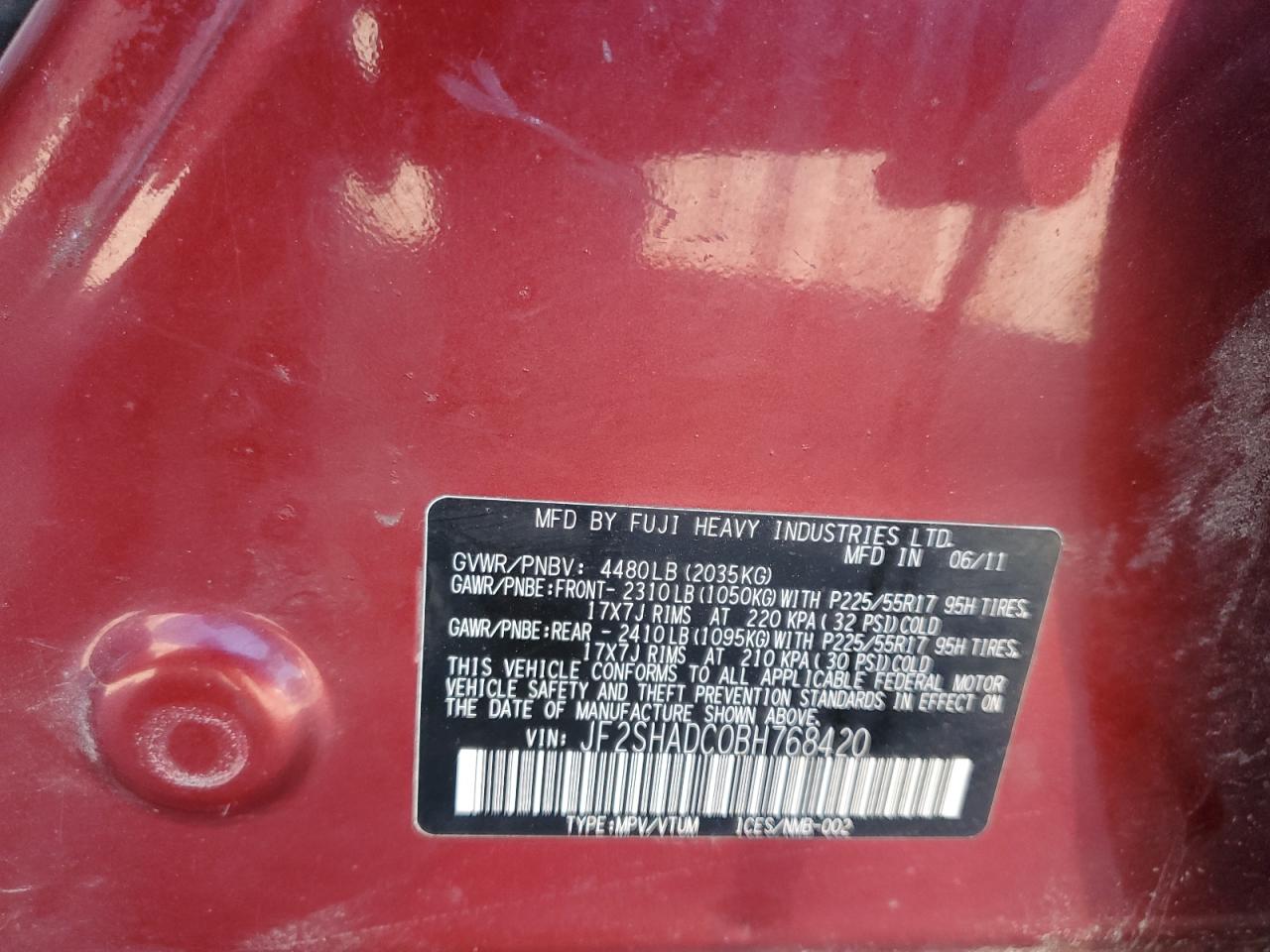 2011 Subaru Forester 2.5X Premium VIN: JF2SHADC0BH768420 Lot: 80288545