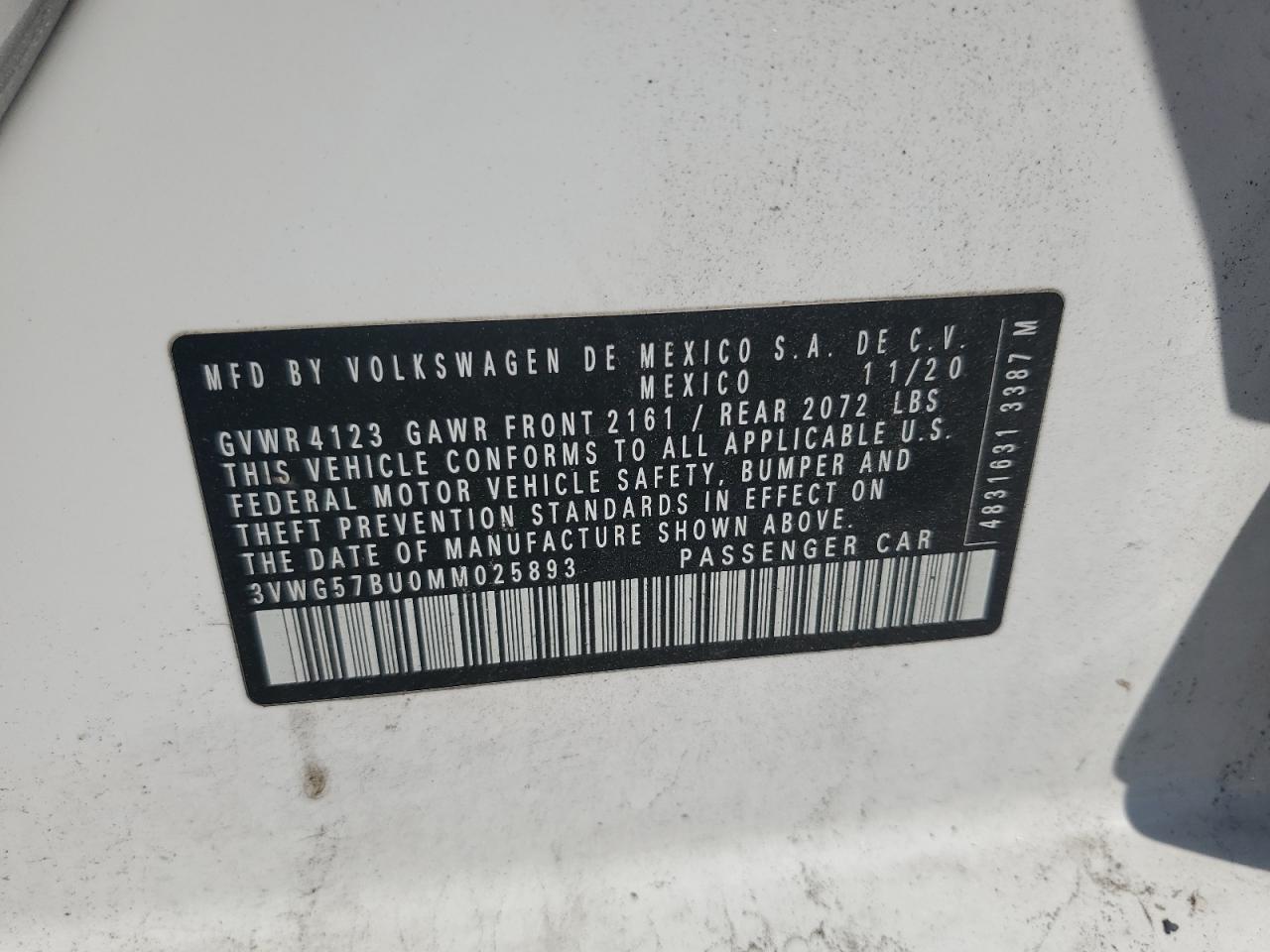 2021 Volkswagen Jetta Sel Premium VIN: 3VWG57BU0MM025893 Lot: 71810415