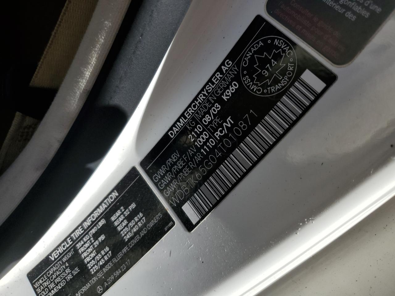 2004 Mercedes-Benz Clk 320 VIN: WDBTK65G04T010871 Lot: 80442365