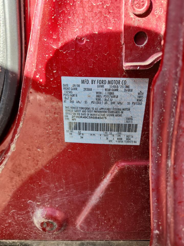 2008 Ford Edge Limited VIN: 2FMDK49C58BB45475 Lot: 81739105