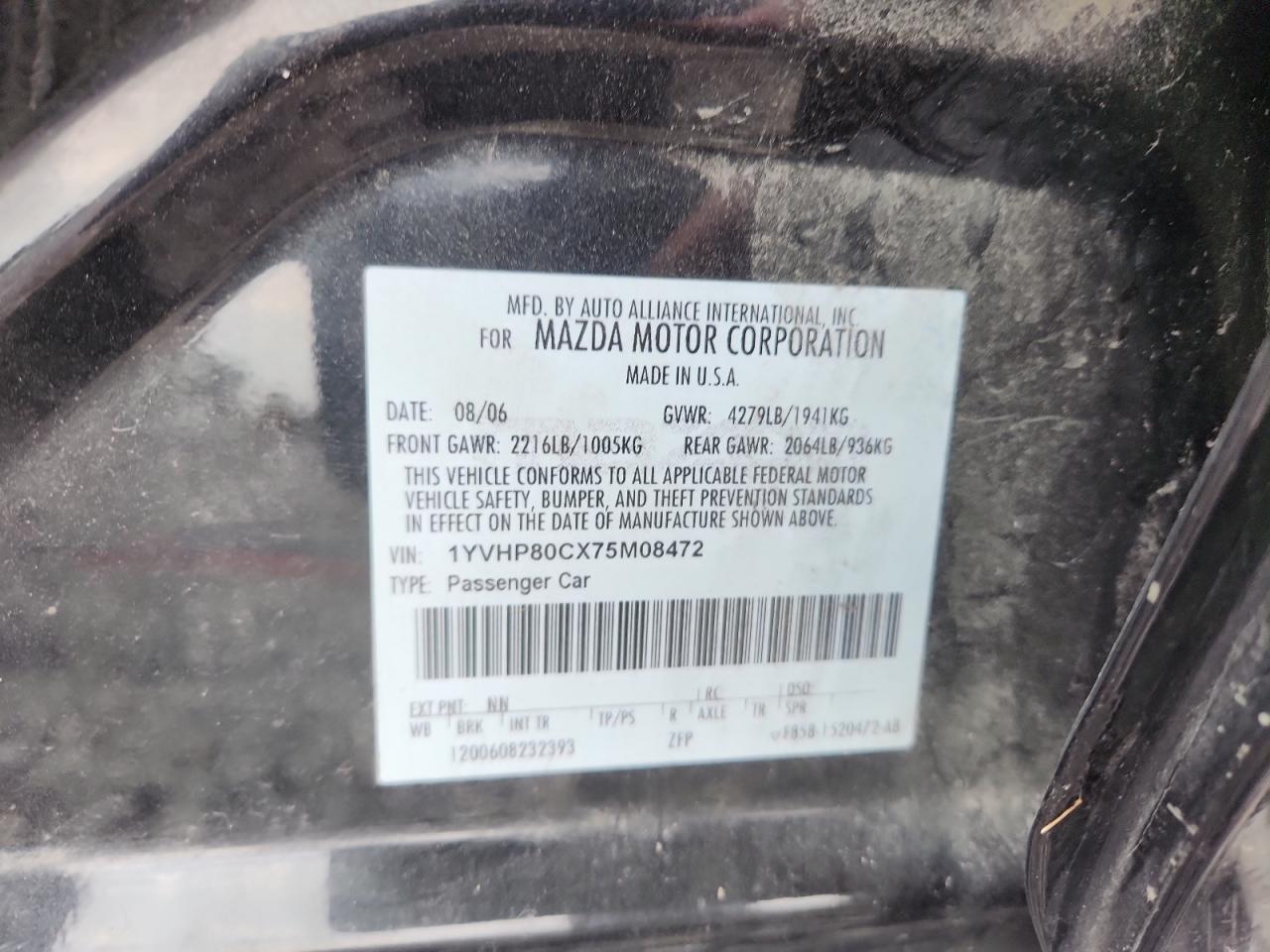 2007 Mazda 6 I VIN: 1YVHP80CX75M08472 Lot: 81675045
