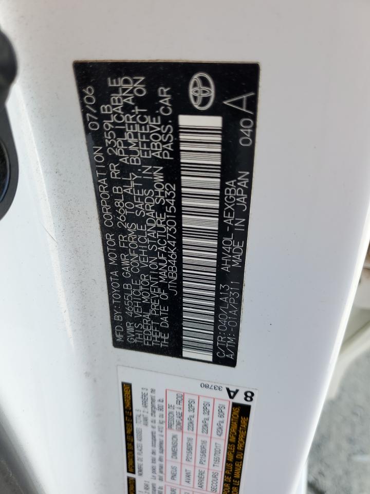 2007 Toyota Camry Hybrid VIN: JTNBB46K473015432 Lot: 72101555