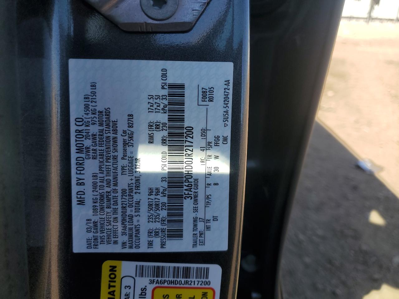 2018 Ford Fusion Se VIN: 3FA6P0HD0JR217200 Lot: 83990325