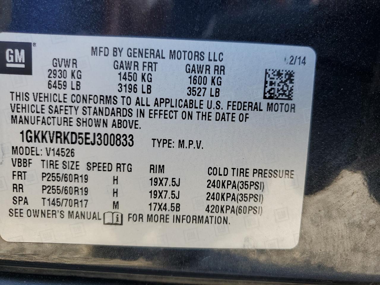 2014 GMC Acadia Slt-1 VIN: 1GKKVRKD5EJ300833 Lot: 82073065