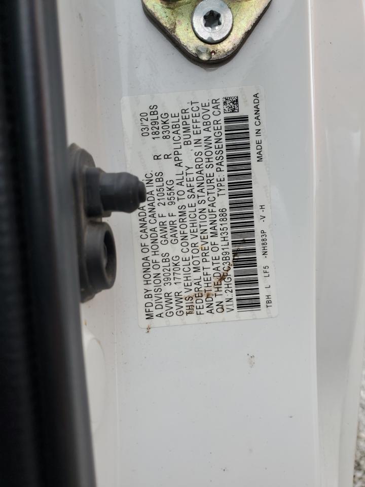 2020 Honda Civic Touring VIN: 2HGFC3B91LH351886 Lot: 82074815