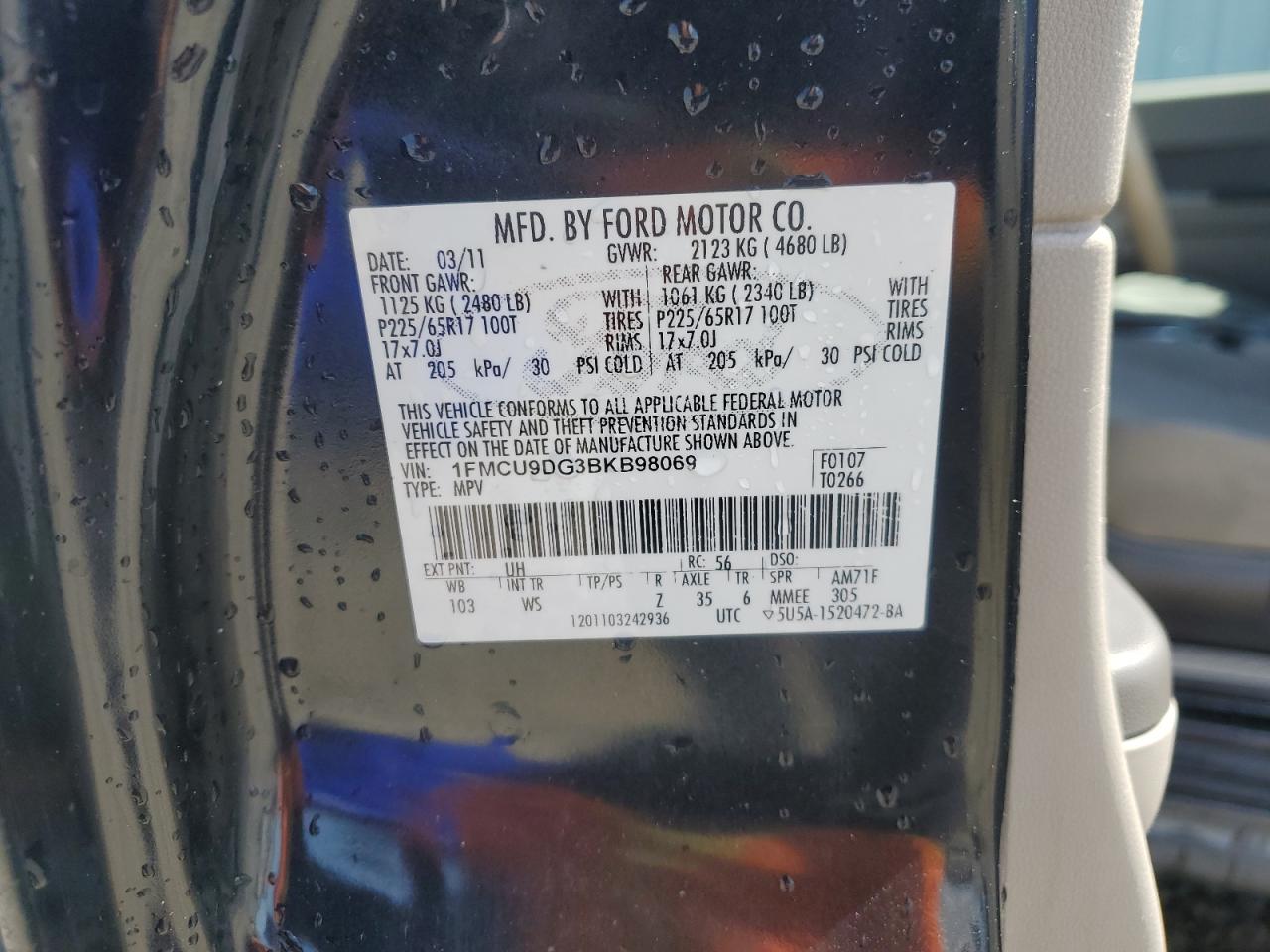 2011 Ford Escape Xlt VIN: 1FMCU9DG3BKB98069 Lot: 70580045