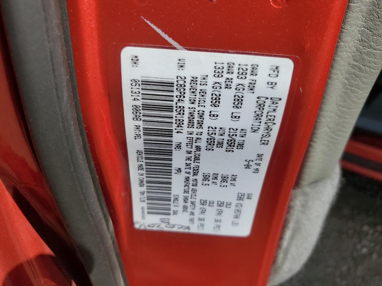 2005 Chrysler Town & Country Limited VIN: 2C8GP64L85R189414 Lot: 84431615