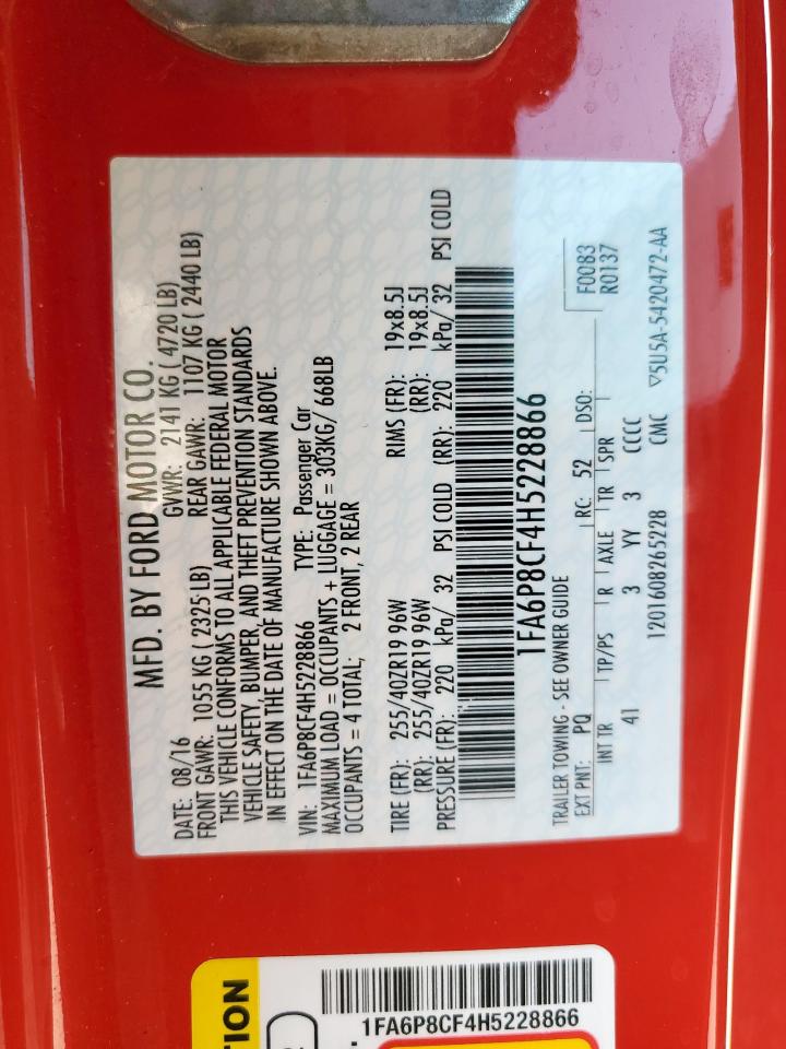 2017 Ford Mustang Gt VIN: 1FA6P8CF4H5228866 Lot: 80632465