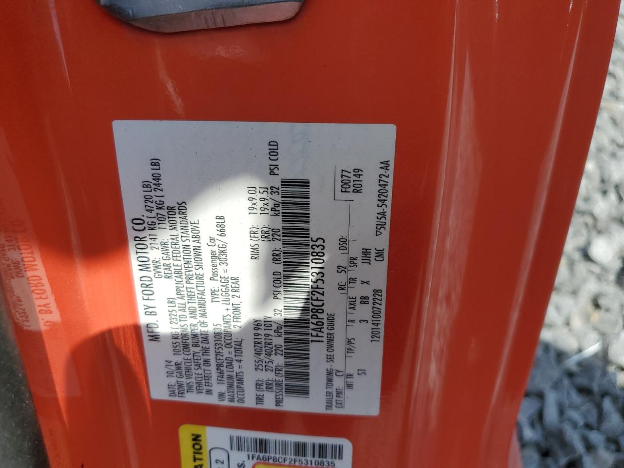 2015 Ford Mustang Gt VIN: 1FA6P8CF2F5310835 Lot: 80263765