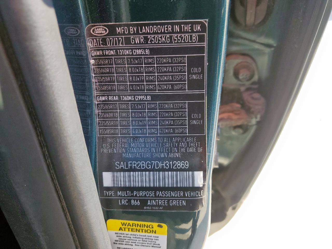 2013 Land Rover Lr2 Hse VIN: SALFR2BG7DH312869 Lot: 80960535