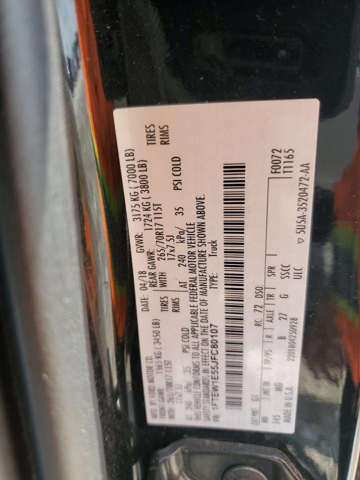 2018 Ford F150 Supercrew VIN: 1FTEW1E55JFC80107 Lot: 71506595