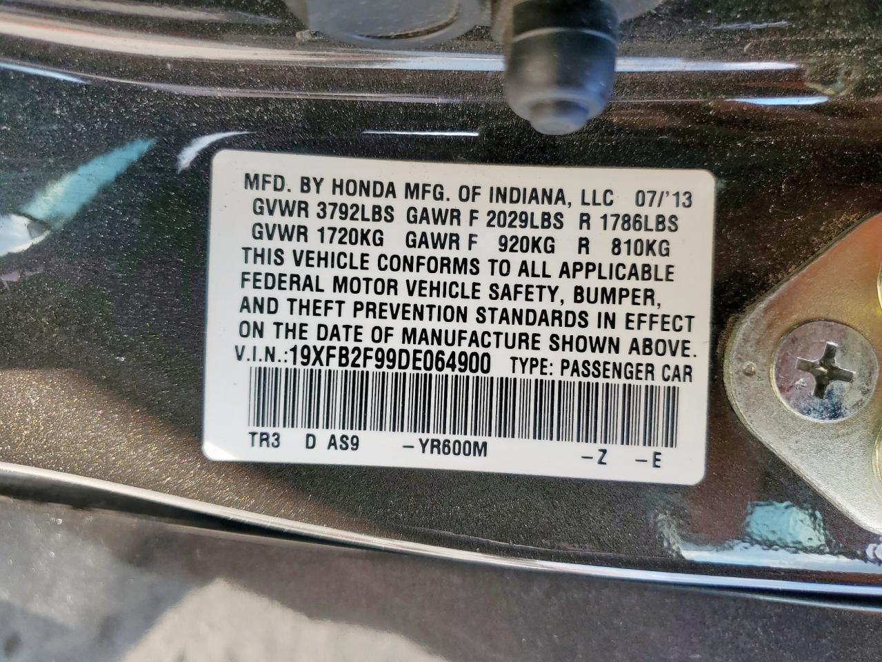 2013 Honda Civic Exl VIN: 19XFB2F99DE064900 Lot: 81569735