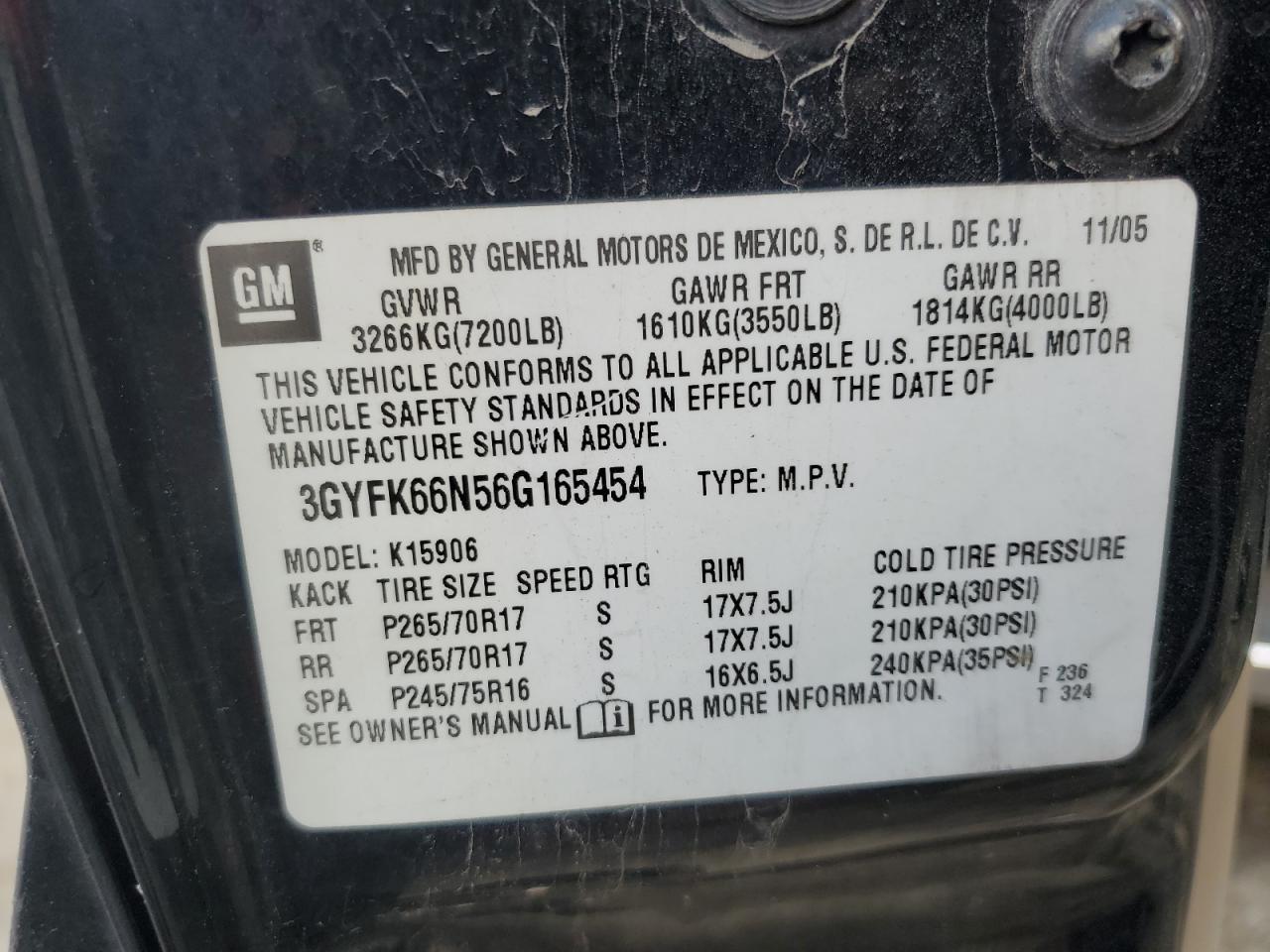 2006 Cadillac Escalade Esv VIN: 3GYFK66N56G165454 Lot: 83943115