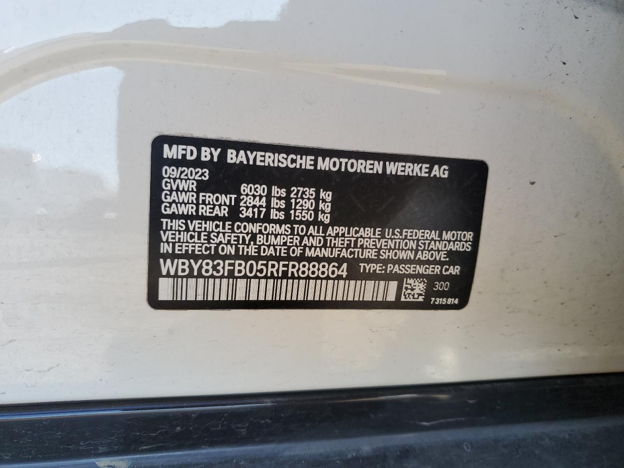 2024 BMW I4 xDrive 40 VIN: WBY83FB05RFR88864 Lot: 84607175