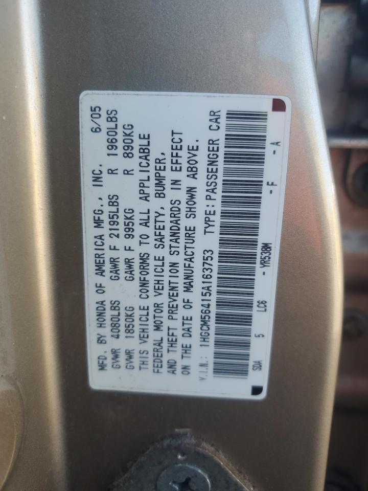 2005 Honda Accord Lx VIN: 1HGCM56415A163753 Lot: 83934265