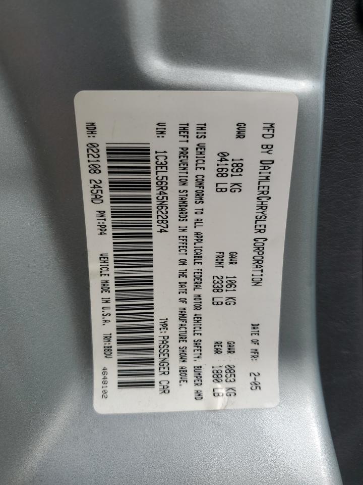 2005 Chrysler Sebring Touring VIN: 1C3EL56R45N622874 Lot: 80321935