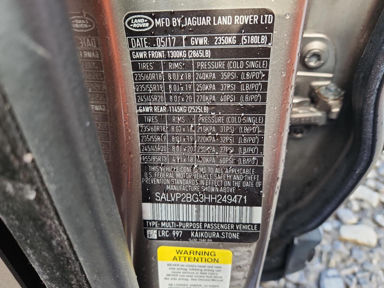 2017 Land Rover Range Rover Evoque Se VIN: SALVP2BG3HH249471 Lot: 70817855