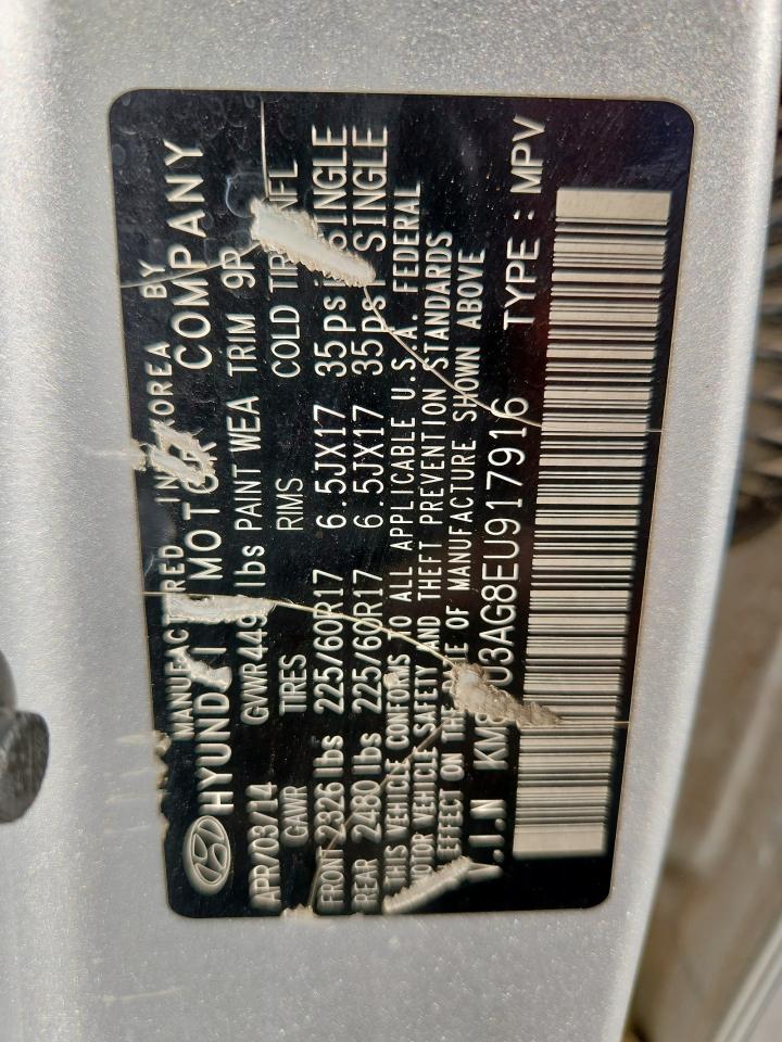 2014 Hyundai Tucson Gls VIN: KM8JU3AG8EU917916 Lot: 84446995