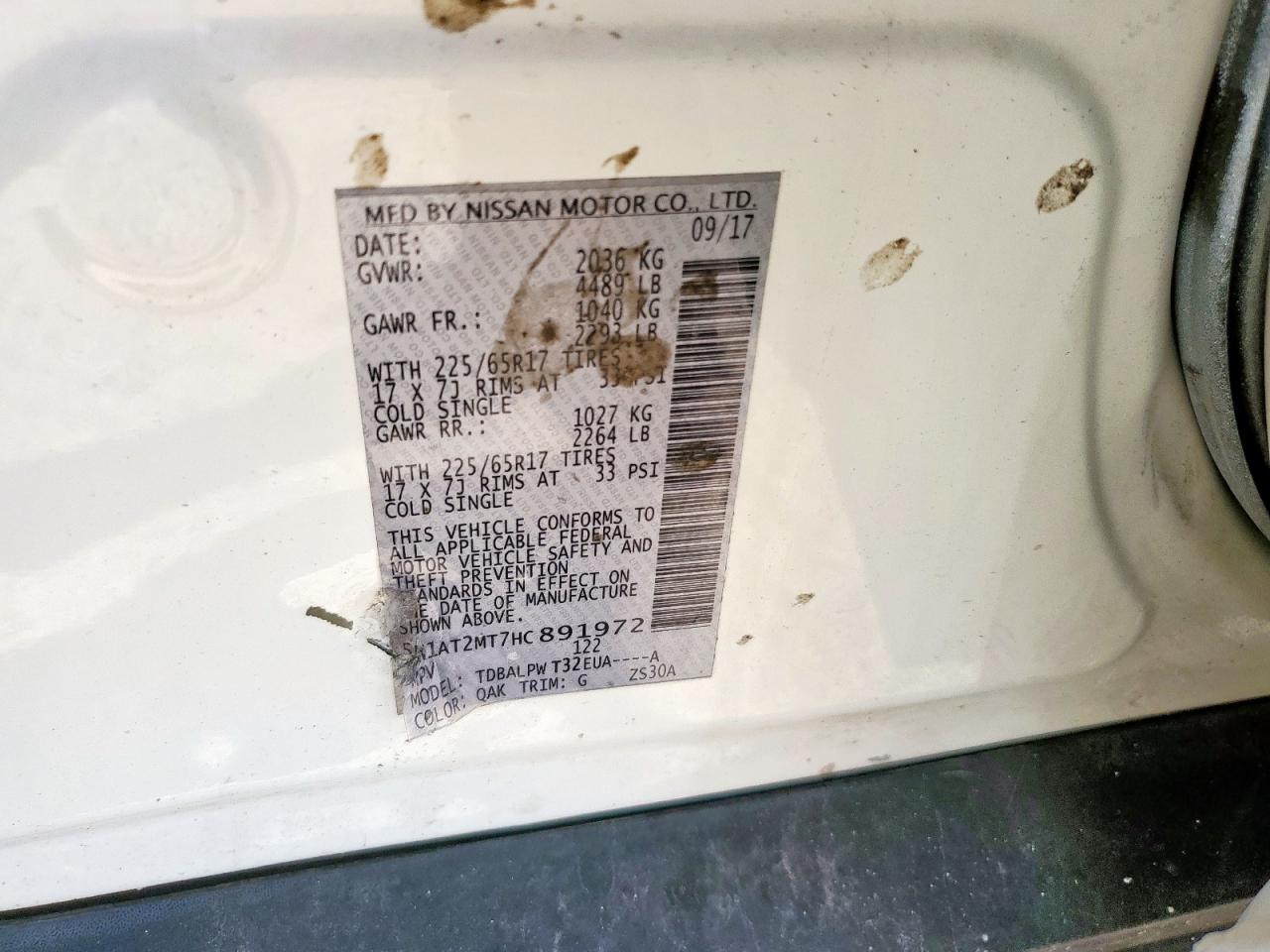 2017 Nissan Rogue S VIN: 5N1AT2MT7HC891972 Lot: 84219725