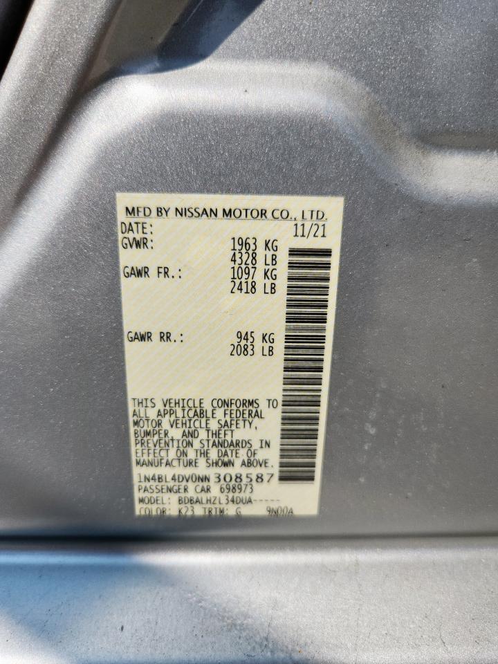 2022 Nissan Altima Sv VIN: 1N4BL4DV0NN308587 Lot: 81242145