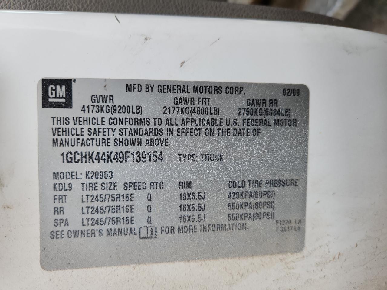 2009 Chevrolet Silverado K2500 Heavy Duty VIN: 1GCHK44K49F139154 Lot: 82092725