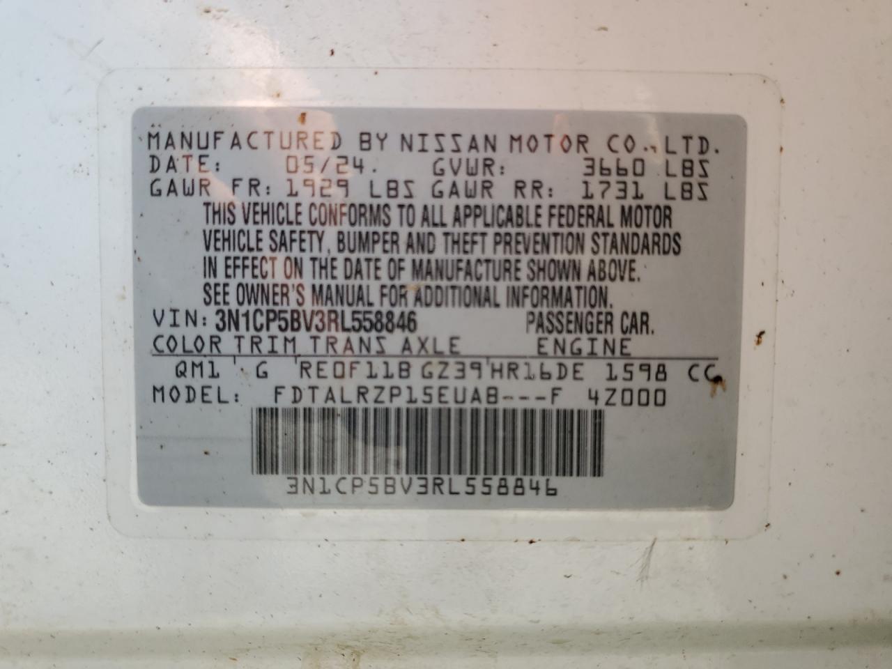 2024 Nissan Kicks S VIN: 3N1CP5BV3RL558846 Lot: 81622105