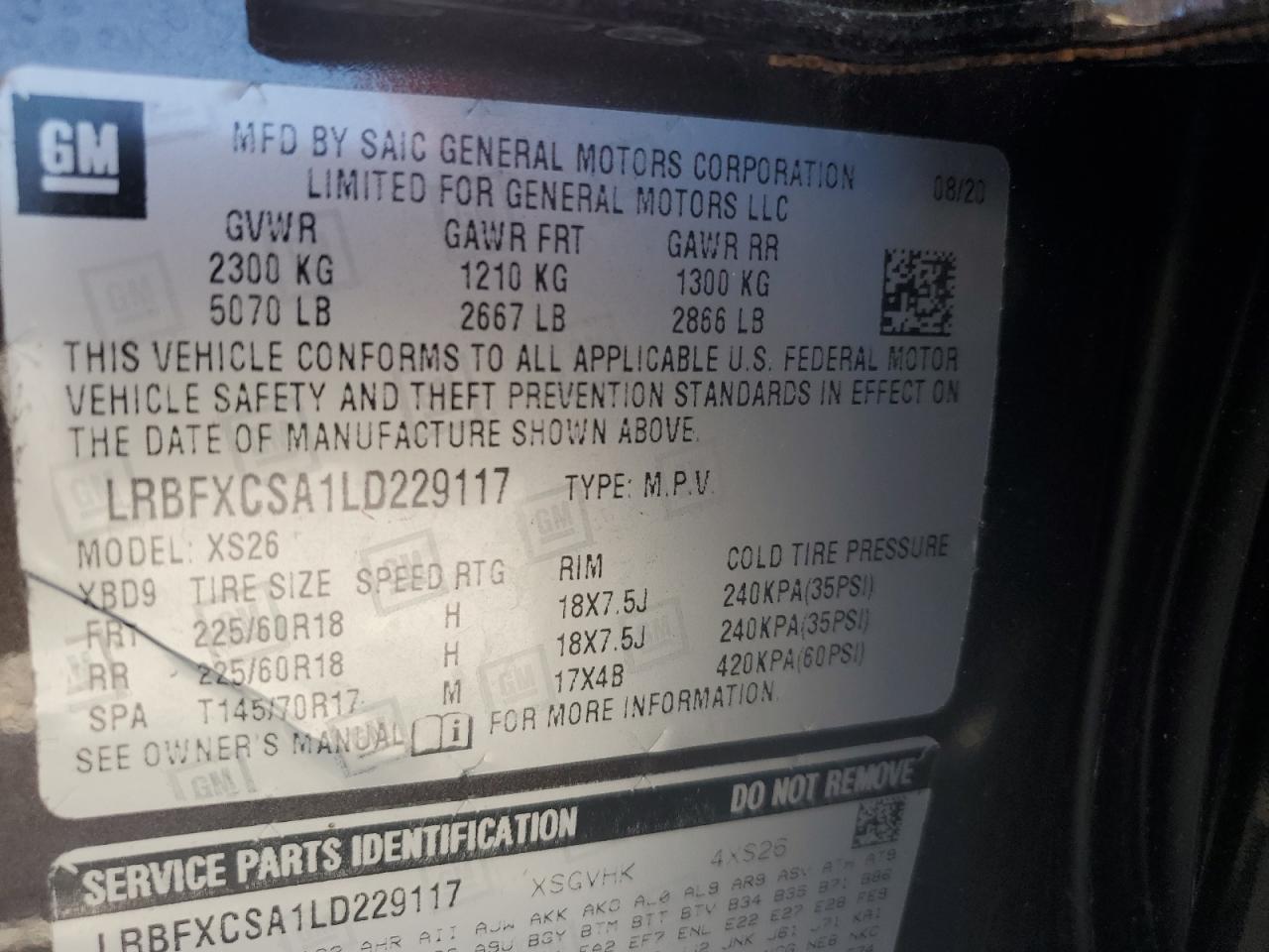 2020 Buick Envision Essence VIN: LRBFXCSA1LD229117 Lot: 70440575