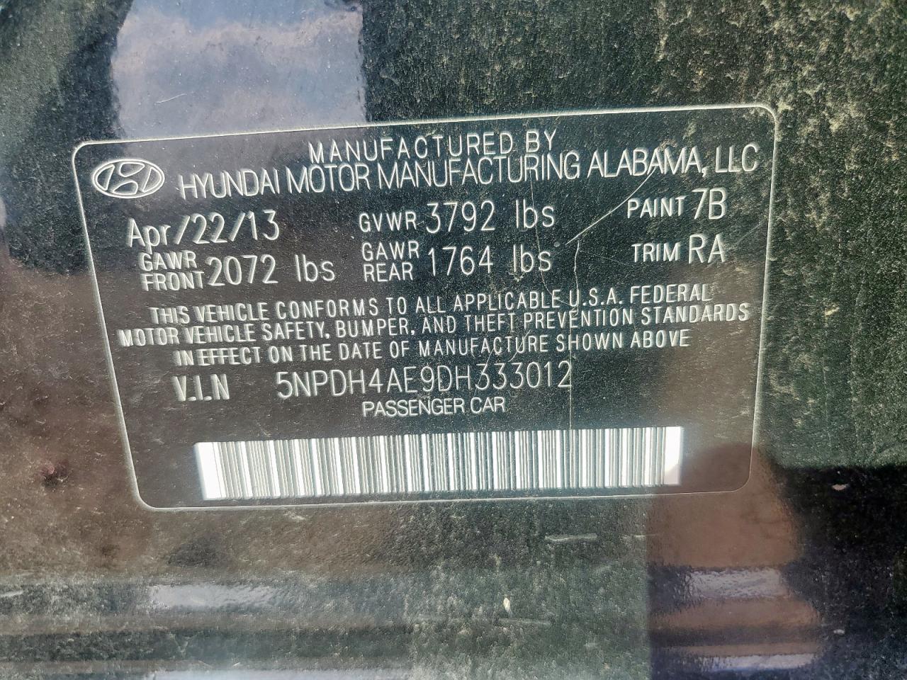 2013 Hyundai Elantra Gls VIN: 5NPDH4AE9DH333012 Lot: 81906005