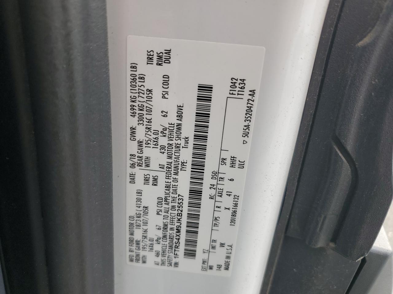 2018 Ford Transit T-350 Hd VIN: 1FTRS4XM9JKB25537 Lot: 80523565
