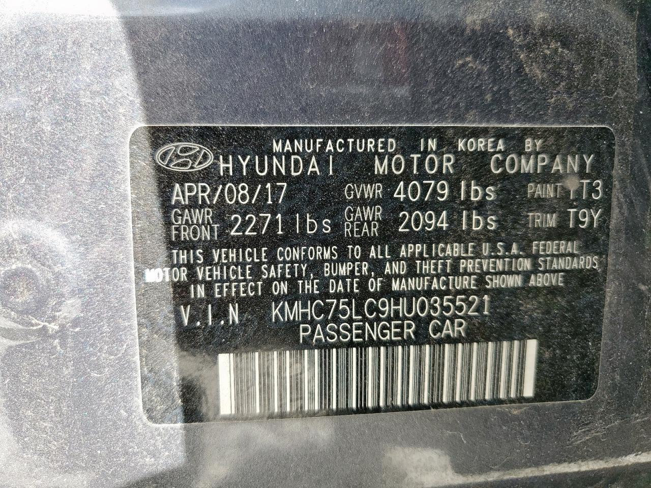 2017 Hyundai Ioniq Sel VIN: KMHC75LC9HU035521 Lot: 80669285