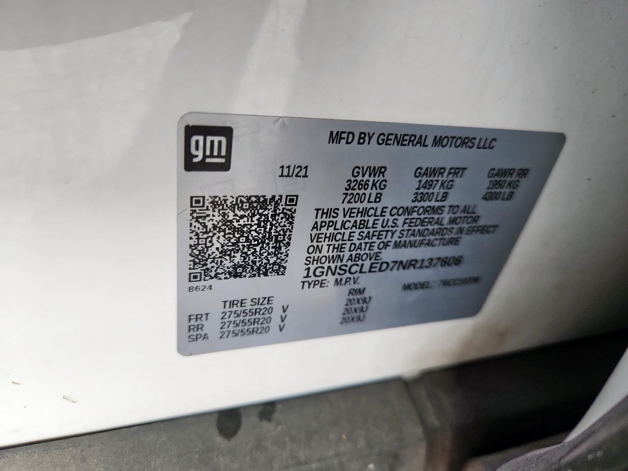 2022 Chevrolet Tahoe C1500 VIN: 1GNSCLED7NR137606 Lot: 83971165