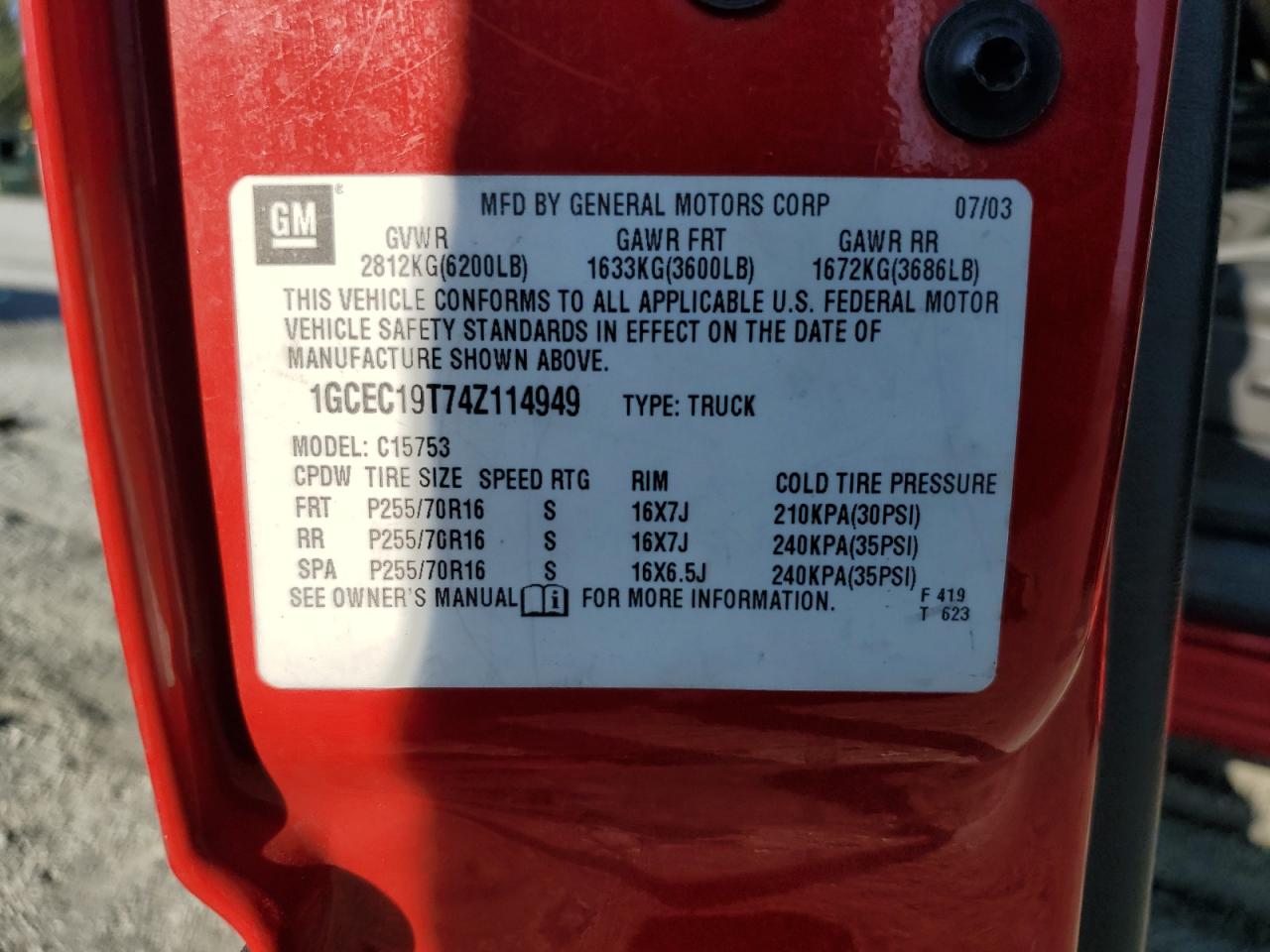 2004 Chevrolet Silverado C1500 VIN: 1GCEC19T74Z114949 Lot: 82149215