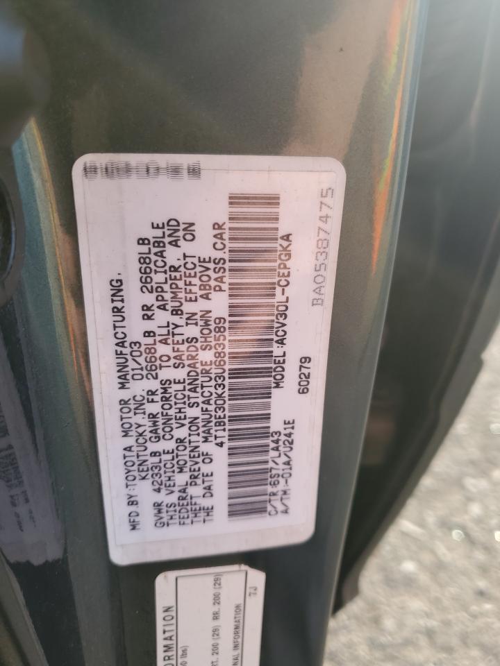 2003 Toyota Camry Le VIN: 4T1BE30K33U683589 Lot: 84457865