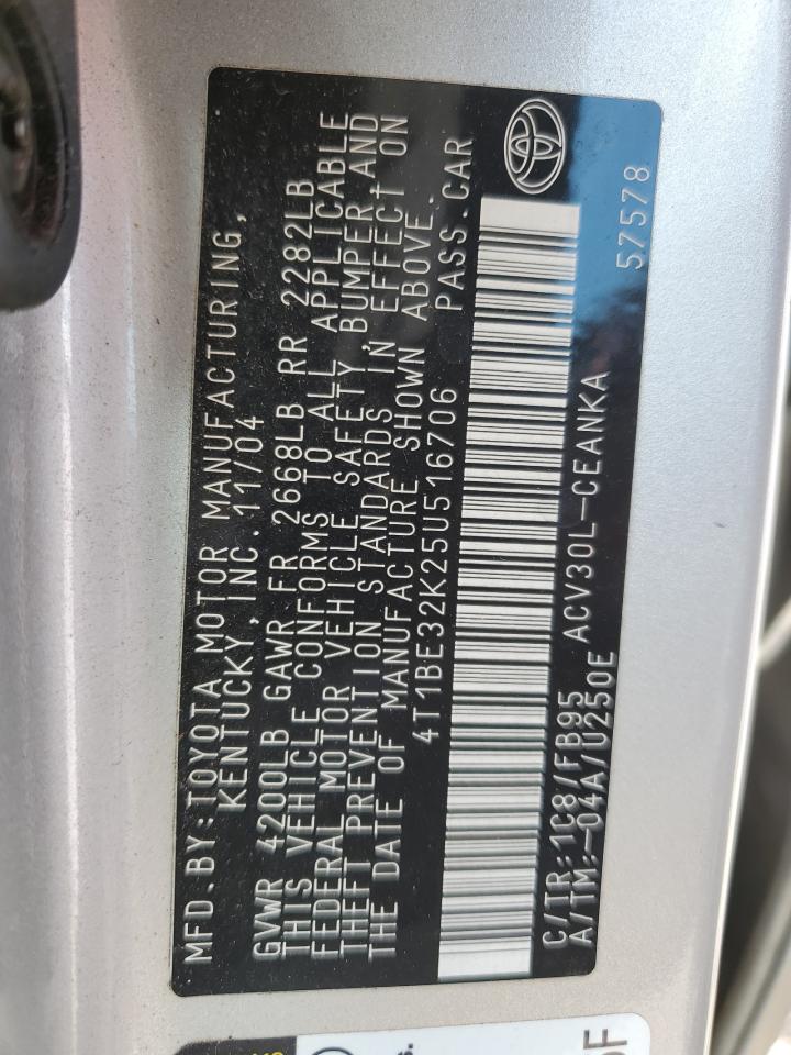 2005 Toyota Camry Le VIN: 4T1BE32K25U516706 Lot: 71226495