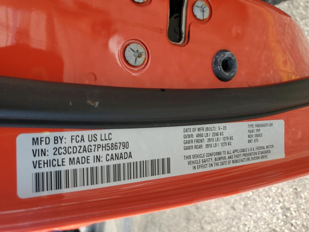 2023 Dodge Challenger Sxt VIN: 2C3CDZAG7PH586790 Lot: 81472155