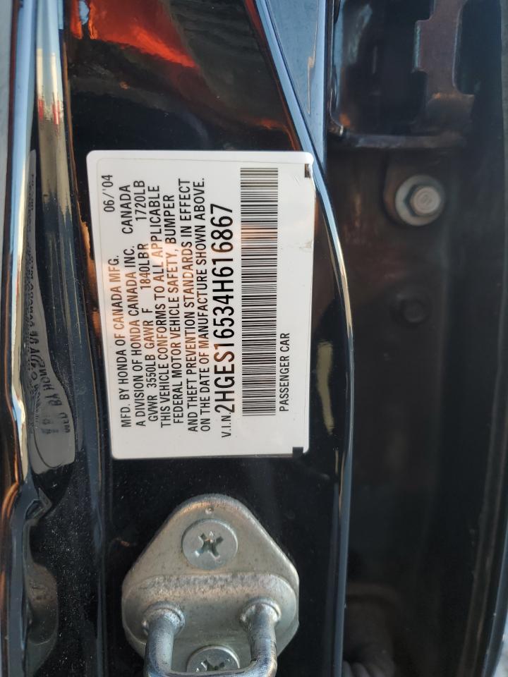 2004 Honda Civic Lx VIN: 2HGES16534H616867 Lot: 71912455