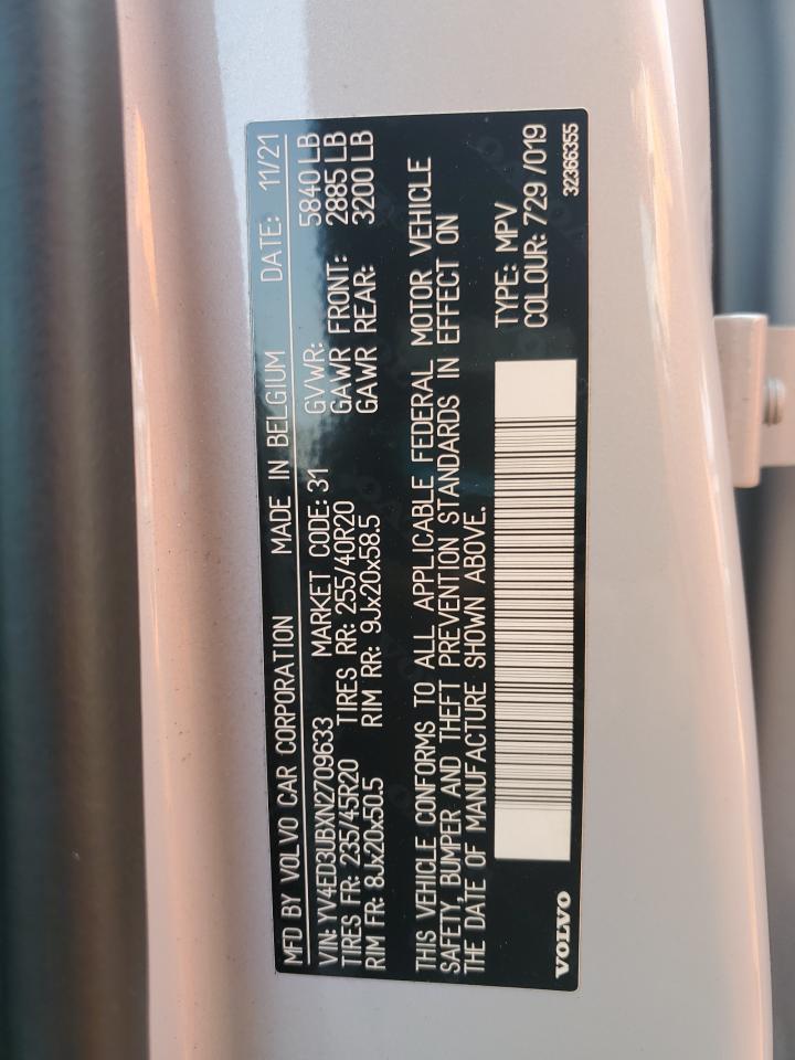 2022 Volvo Xc40 P8 Recharge Ultimate VIN: YV4ED3UBXN2709633 Lot: 71837585