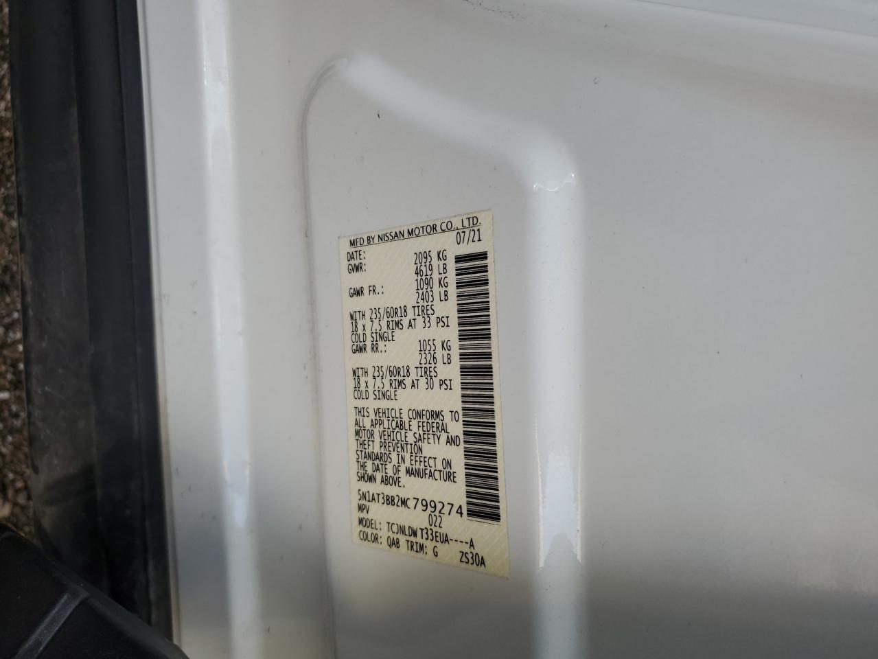 2021 Nissan Rogue Sv VIN: 5N1AT3BB2MC799274 Lot: 80863955