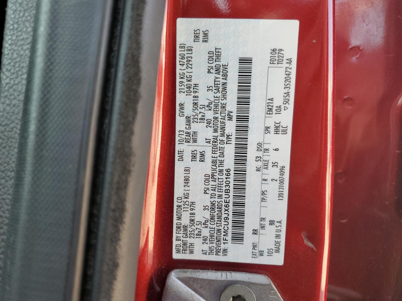 2014 Ford Escape Titanium VIN: 1FMCU9JX6EUB30166 Lot: 80396005