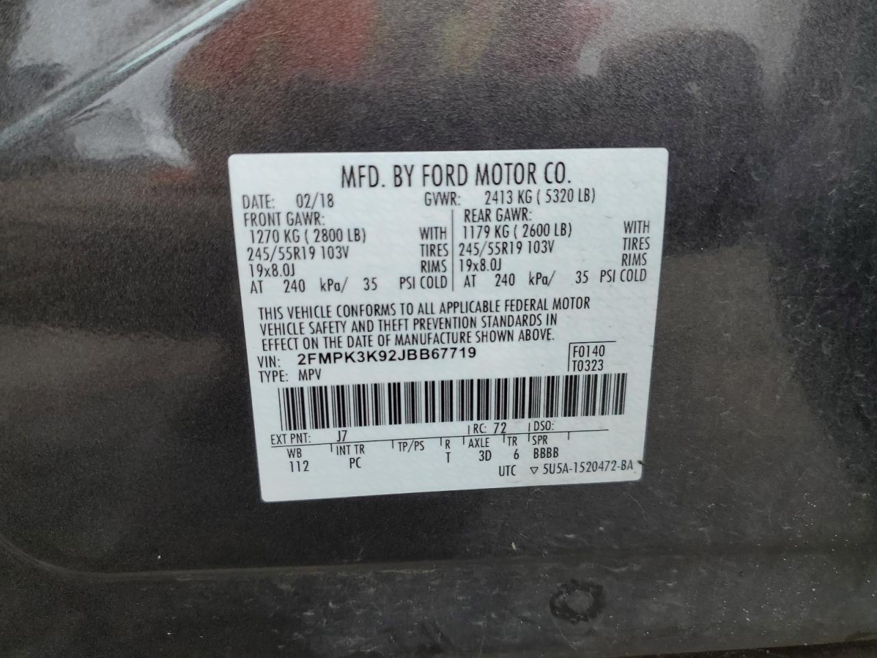 2018 Ford Edge Titanium VIN: 2FMPK3K92JBB67719 Lot: 83994555