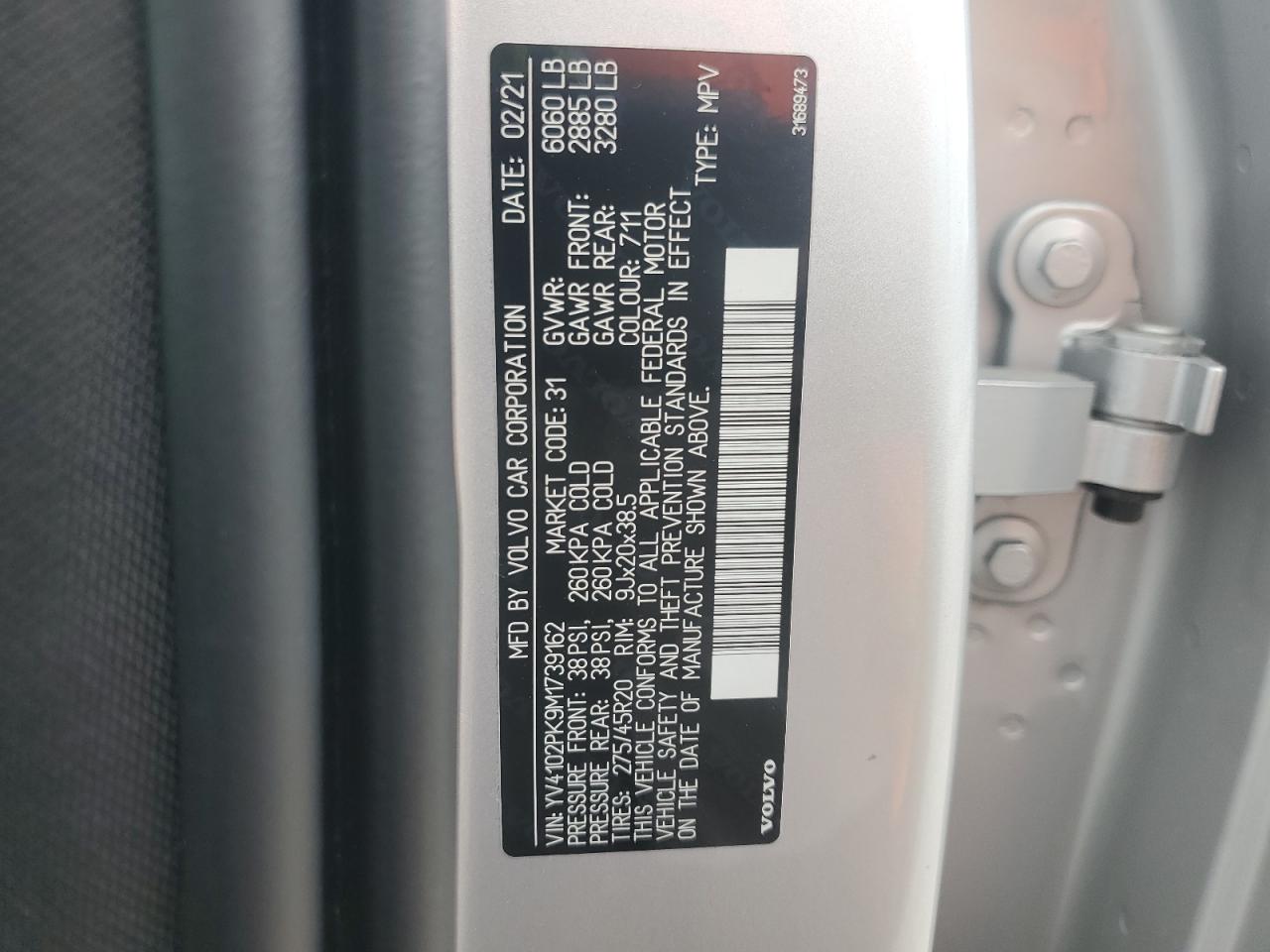 2021 Volvo Xc90 T5 Momentum VIN: YV4102PK9M1739162 Lot: 80028415